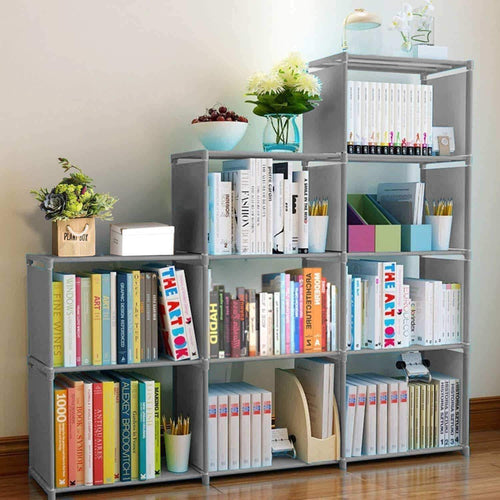 Clewiltess 9 Cube DIY Storage Bookcase,Bookshelf for Kids,Home Furniture Storage Shelves Closet Organizer Rack Cabinet for Bedroom Living Room Office, Grey