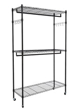 Load image into Gallery viewer, Kitchen hindom free standing closet garment rack with wheels and side hooks 3 tiers large size heavy duty rolling clothes rack closet storage organizer us stock