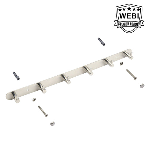 WEBI Polished 6 Peg SUS 304 Coat Robe Hook Hat Garment Rack Kitchen Bath Towel Holder Closet Clothes Hanger, Wall Mounted Bedroom Bathroom Entryway Accessories Home Office Storage Organization 304YZ6