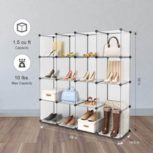 Load image into Gallery viewer, Save langria 16 cube modular clothes shelving storage organizer diy plastic shoe rack cabinet translucent white