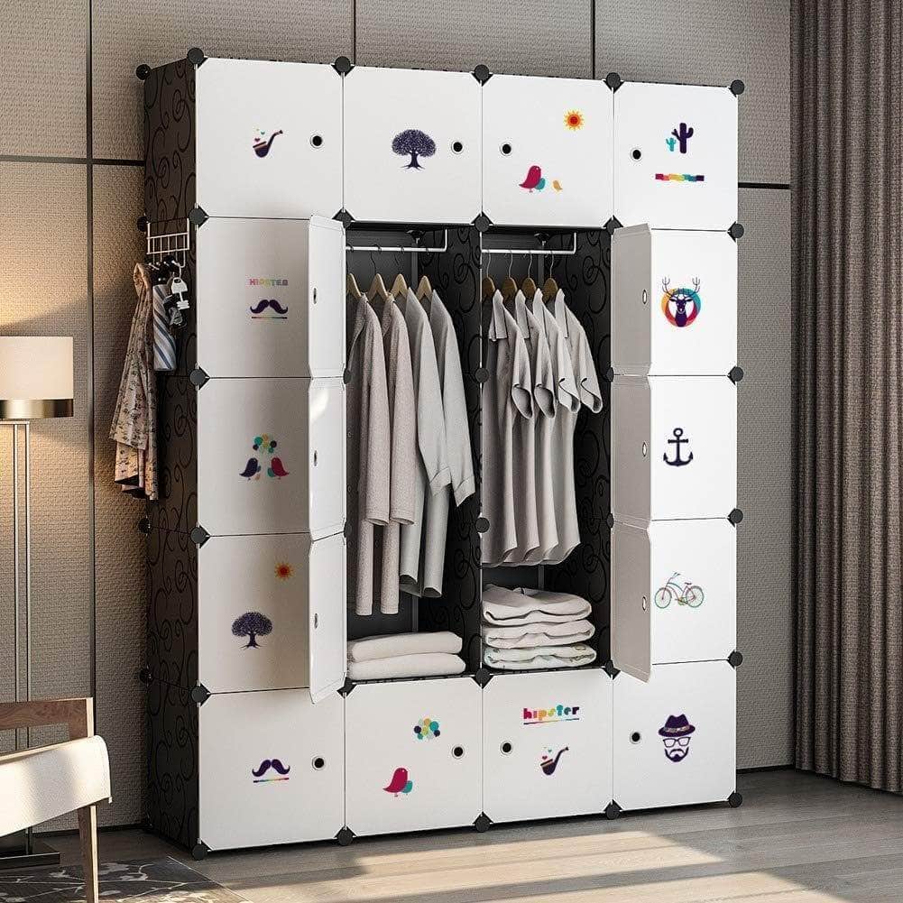 Amazon best yozo closet organizer portable wardrobe cloth storage bedroom armoire cube shelving unit dresser cabinet diy furniture black 20 cubes