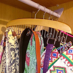 Louise Maelys Wooden 12 Hooks Tie Rack Hanger-Multipurpose Closet Organizer Holds for Tie Belt Scarf