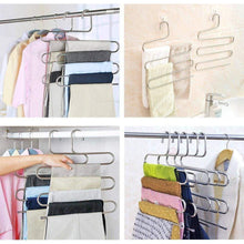 Load image into Gallery viewer, Amazon best 6 pack pants hangers s type closet organizer stainless steel multi layers magic hanger space saver clothes rack tiered hanging storage for jeans scarf skirt 14 17 x 14 96 inch