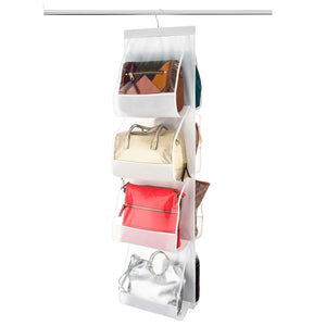 ZOBER Hanging Purse Organizer, Breathable Nonwoven Handbag Organizer, 8 Easy Access Clear Vinyl Pockets, White, 48 L x 12 W