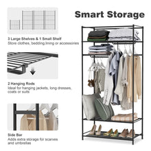 Load image into Gallery viewer, Heavy duty langria heavy duty zip up closet shoe organizer with detachable brown cloth cover wardrobe metal storage clothes rack armoire with 4 shelves and 2 hanging rods max load 463 lbs