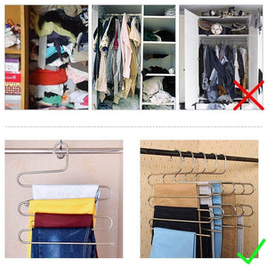 Budget 6 pack pants hangers s type closet organizer stainless steel multi layers magic hanger space saver clothes rack tiered hanging storage for jeans scarf skirt 14 17 x 14 96 inch