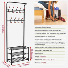 Load image into Gallery viewer, Budget friendly finefurniture entryway coat and shoe rack with 18 hooks and 3 tier shelves fashion garment rack bag clothes umbrella and hat rack with hanger bar