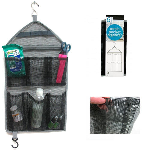 1 Hanging Mesh Organizer 6 Pockets Closet Toiletry Hook Hanger Tie Scarf Storage