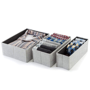 Foldable Closet Drawer Organizer, Set of 3 Storage Containers, Moisture, and Dust-Proof Storage Baskets- Beautiful Textured Fabric- Sturdy Build- Perfect for Home and Office (Gray Birch)