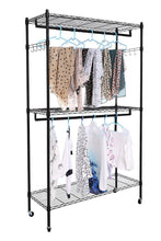 Load image into Gallery viewer, Heavy duty hindom free standing closet garment rack with wheels and side hooks 3 tiers large size heavy duty rolling clothes rack closet storage organizer us stock