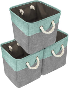 Try sorbus storage large basket set 3 pack big rectangular fabric collapsible organizer bin with cotton rope carry handles for linens toys clothes kids room nursery woven rope basket teal