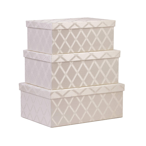 Toys Storage Bins 3-pcs Set - Fabric Decorative Storage Boxes with Lids - Shelf Closet Organizer Basket - Decor Nesting Boxes - Stylish Gift Boxes with Lids, Large/Medium/Small Sizes (Off White)