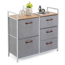 Load image into Gallery viewer, Best maidmax storage cube dresser home dresser storage tower constructed by painted steel wooden top and 5 foldable cloth storage cubes gray