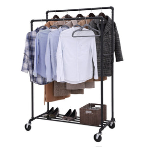 Buy now songmics industrial pipe double rail wheels with commercial grade clothing hanging rack organizer for garment storage display black uhsr60b