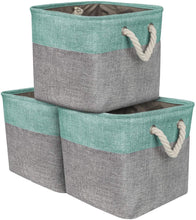 Load image into Gallery viewer, Storage organizer sorbus storage large basket set 3 pack big rectangular fabric collapsible organizer bin with cotton rope carry handles for linens toys clothes kids room nursery woven rope basket teal