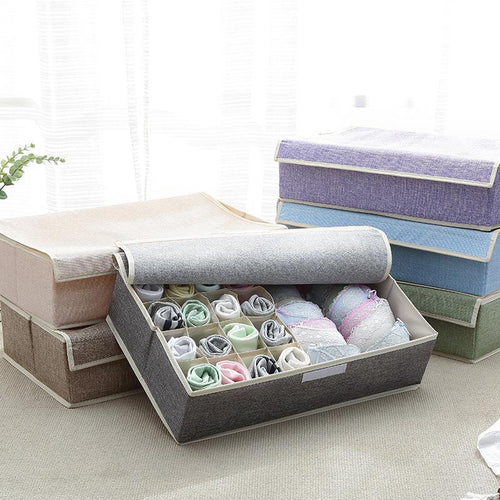 17 Cells Cotton Linen Underwear Storage Box Wardrobe Socks Storage Box