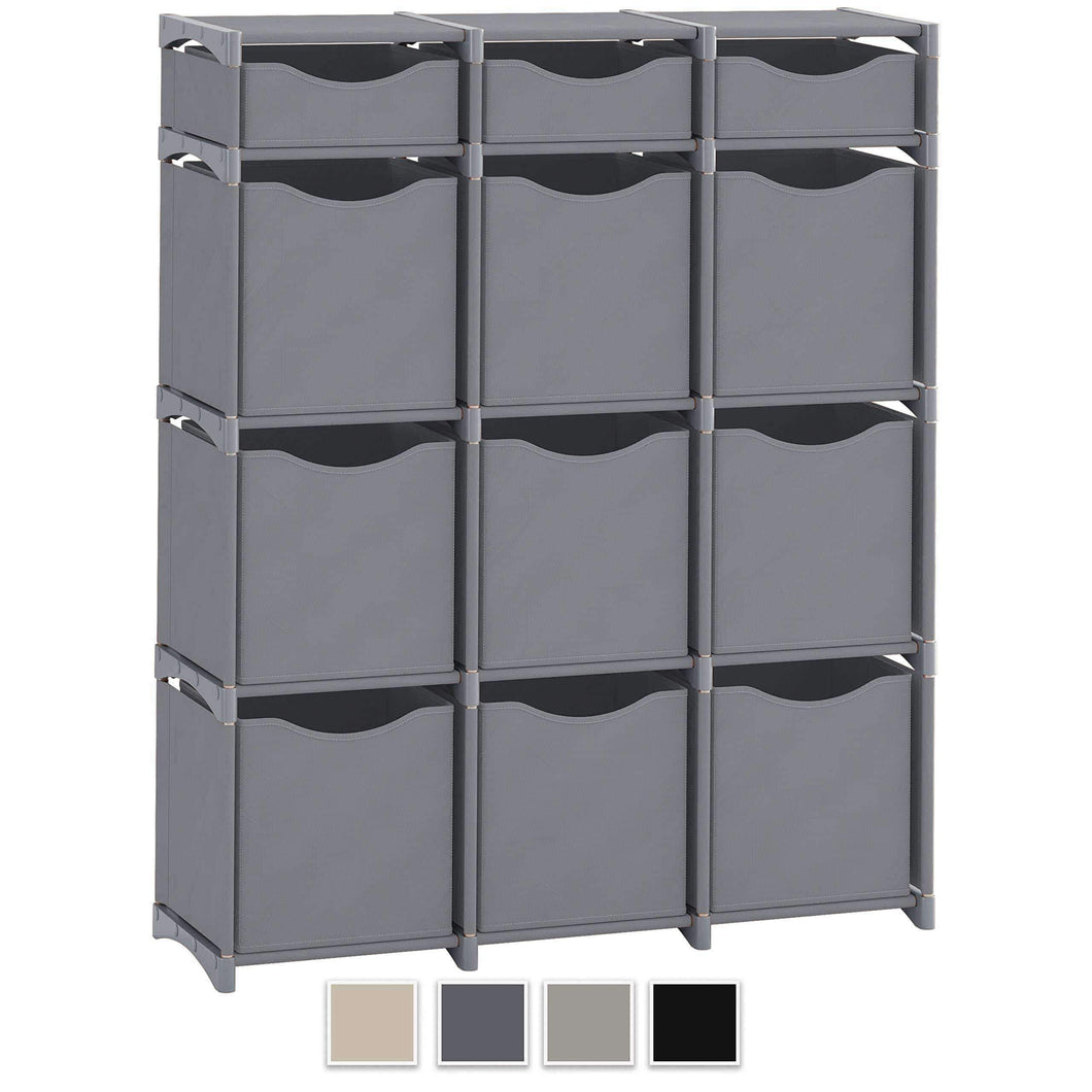 Neaterize 12 Cube Organizer | Set of Storage Cubes Included | DIY Cubby Organizer Bins | Cube Shelves Ladder Storage Unit Shelf | Closet Organizer for Bedroom, Playroom, Livingroom, Office (Grey)