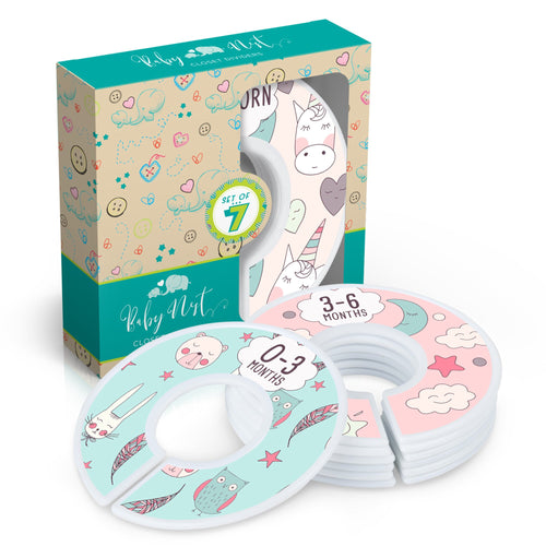 Baby Nest Designs Closet Dividers for Baby Clothes [Unicorn Fantasy] - 7x Baby Clothing Size Age Dividers from Newborn Infant to 24 Months - Unicorn Baby Clothes Dividers and Nursery Closet Organizer