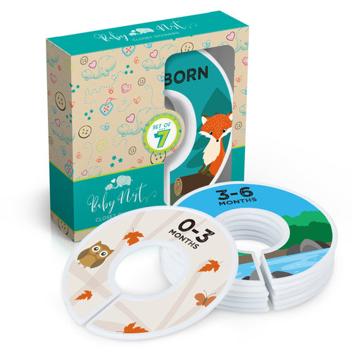 Baby Nest Designs Closet Dividers for Baby Clothes [Woodland Animals]- 7x Baby Clothing Size Age Dividers from Newborn Infant to 24 Months - Woodland Baby Clothes Dividers and Nursery Closet Organizer