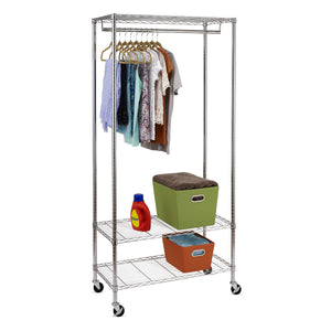 3-Shelf Deluxe Rolling Garment Rack, Chrome