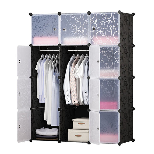 12-Cube Portable Closet, Plastic Wardrobe with Doors & 2 Hangers - Deeper Cubes Than Normal