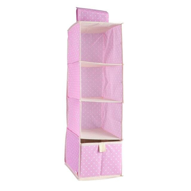 4 Tier Hanging Closet Organizer Foldable Non-Woven Hanging Shelves with 1 Drawer Nice for Girls Room/Nursery 25 x18x59cm