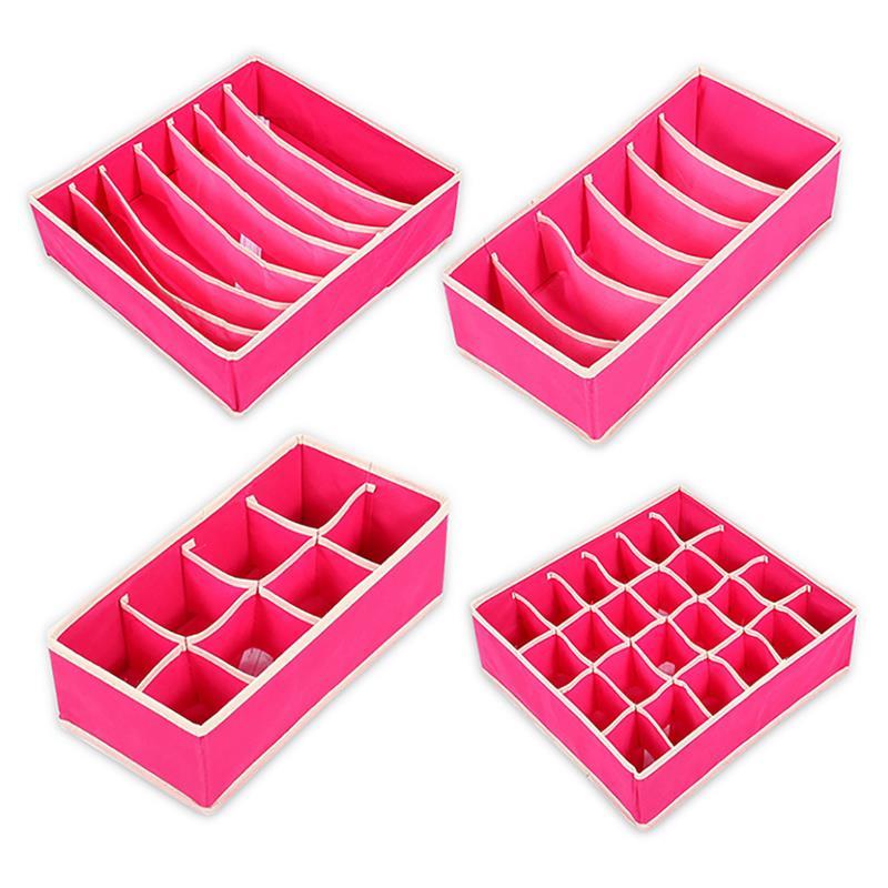 Pink Non-woven Foldable Storage Underwear ,Sock,Scarf, Drawer, Closet Organizer 4 pc Set